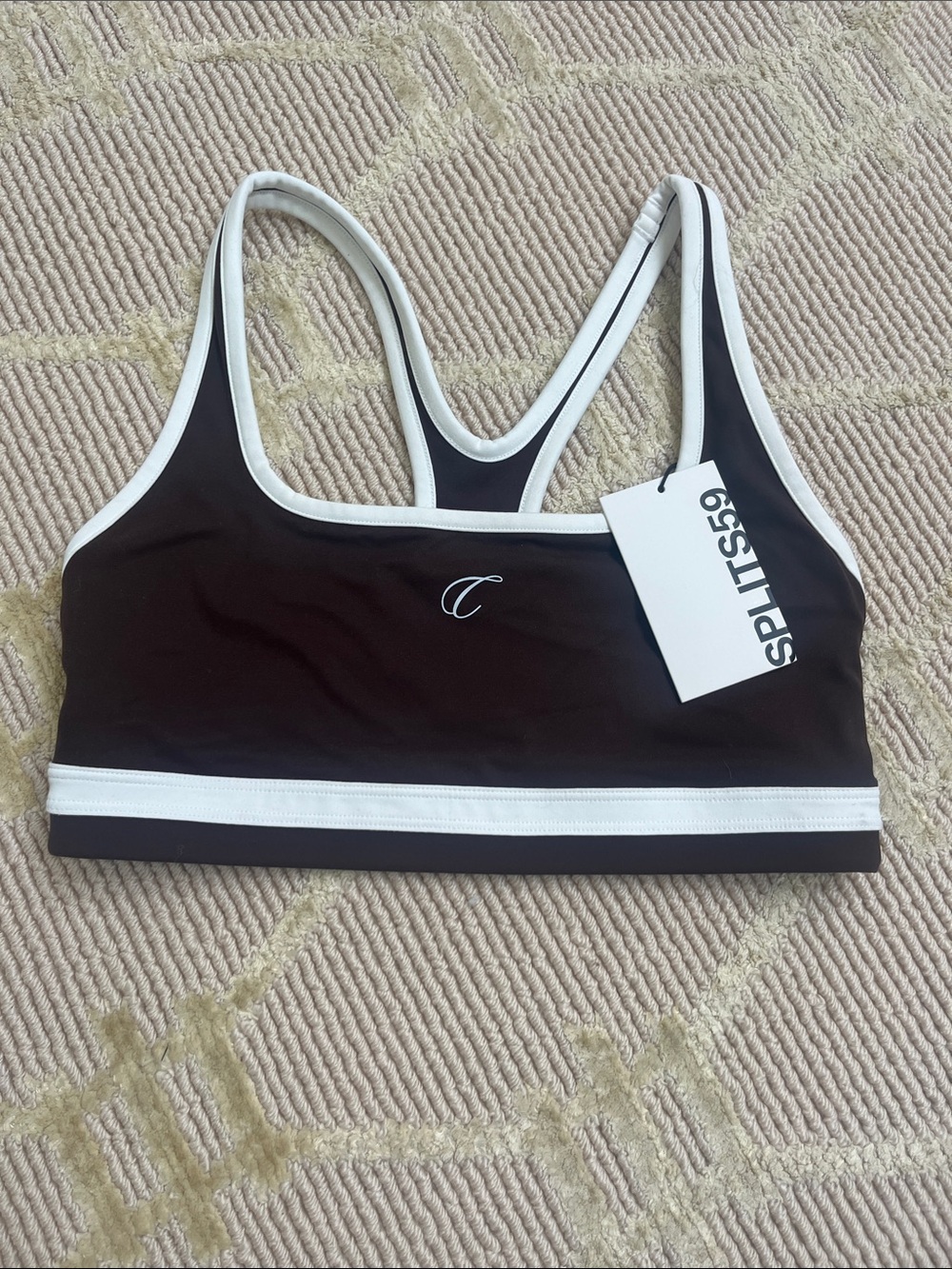Splits59 Black with White Trim Racerback Sports Bra
